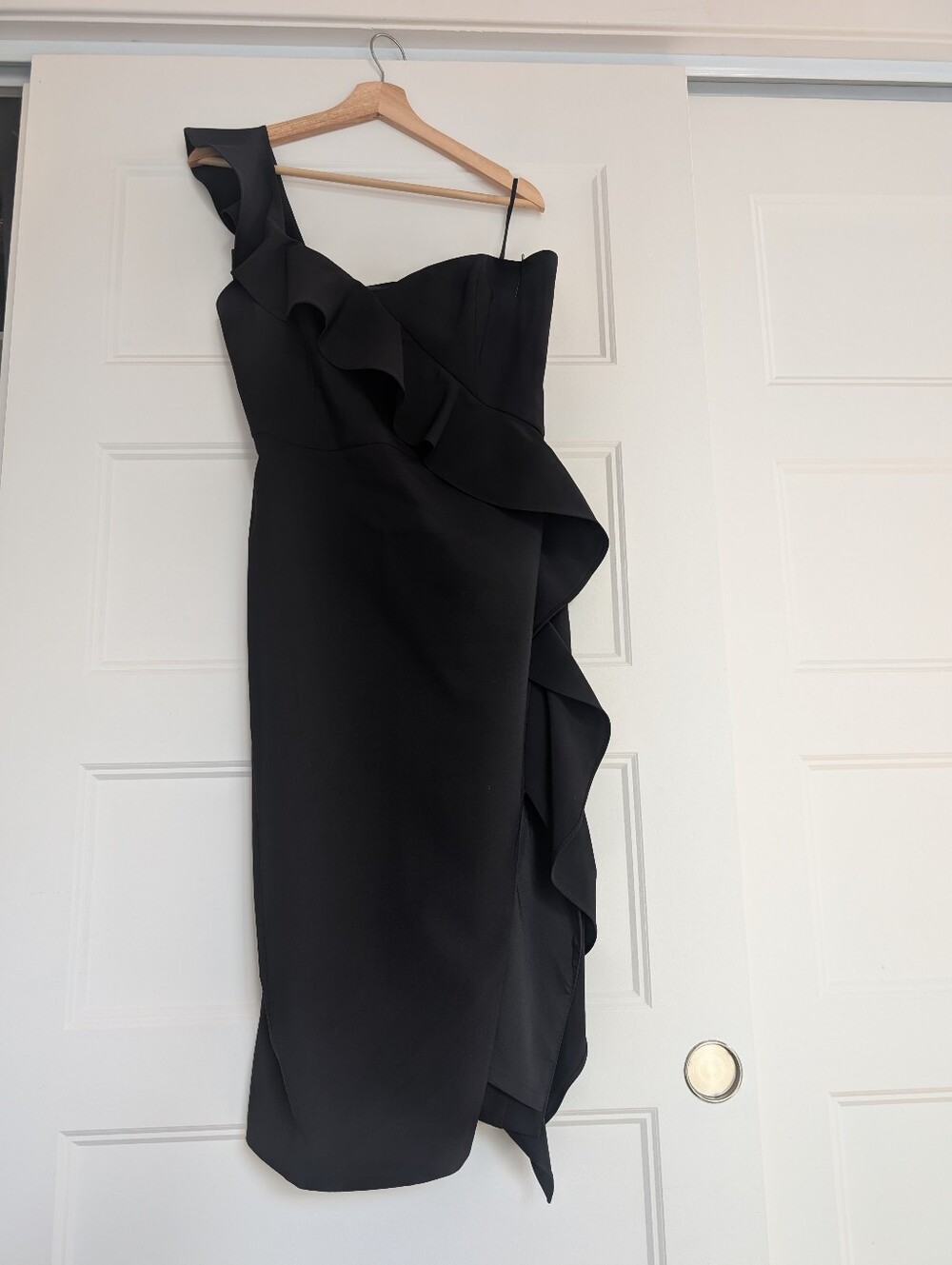 One Shoulder Ruffle Dress Black - Picture 3 of 5